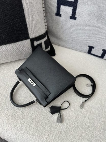  Hermes Kelly 25 CK89 Noir Handmade Epsom Sliver #3535 - Image 12