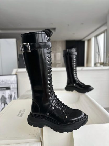  Alexander Mcqueen Women's Tread Slick Knee-high Boot in Black/silver #3717 - Image 2