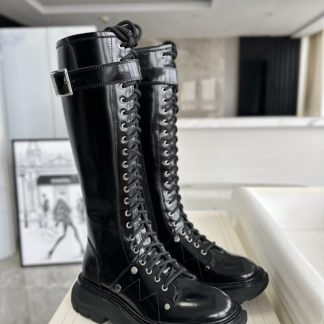 Replica Alexander Mcqueen Women's Tread Slick Knee-high Boot in Black/silver #3717