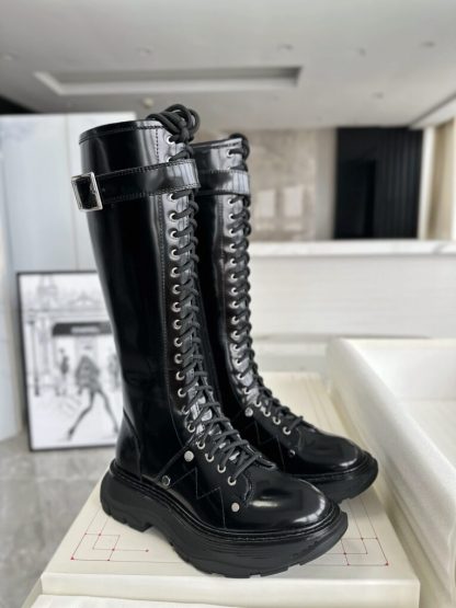 Replica Alexander Mcqueen Women's Tread Slick Knee-high Boot in Black/silver #3717