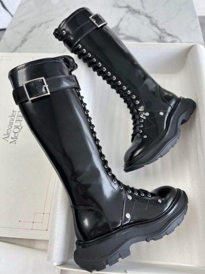  Alexander Mcqueen Women's Tread Slick Knee-high Boot in Black/silver #3717 - Image 3