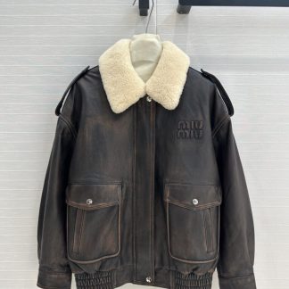 Replica Miu Miu Nappa leather bomber jacket Fur Jacket #3705