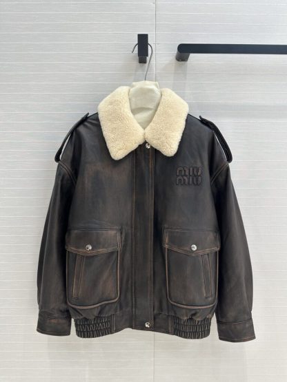 Replica Miu Miu Nappa leather bomber jacket Fur Jacket #3705