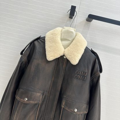  Miu Miu Nappa leather bomber jacket Fur Jacket #3705 - Image 6