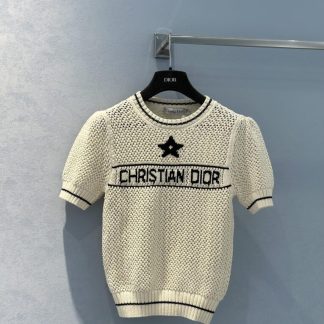 Replica Dior Short-Sleeved Sweater For Women Ecru Wool and Cashmere Knit #3723