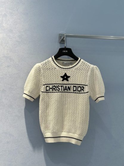 Replica Dior Short-Sleeved Sweater For Women Ecru Wool and Cashmere Knit #3723