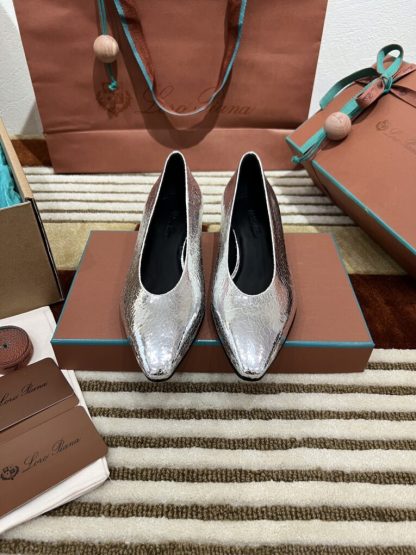 Loro Piana 2024 Rebecca Ballerinas Calfskin Women's Loafer Sliver Highend Quality #3623 - Image 9