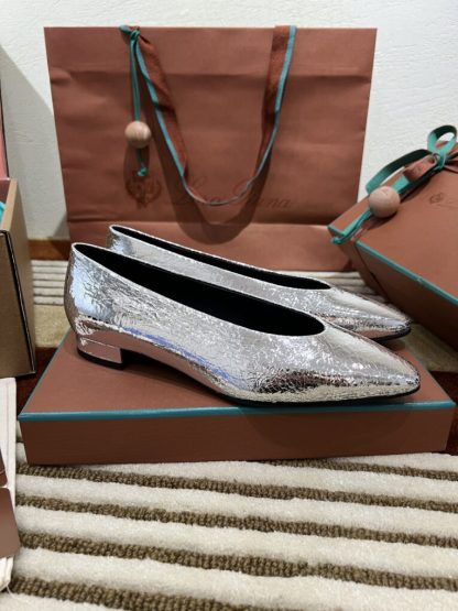 Loro Piana 2024 Rebecca Ballerinas Calfskin Women's Loafer Sliver Highend Quality #3623 - Image 8