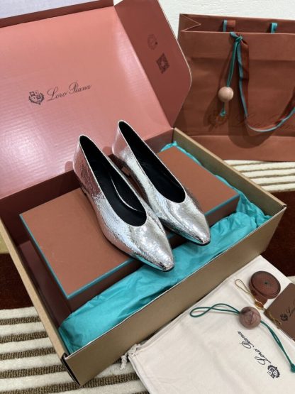 Loro Piana 2024 Rebecca Ballerinas Calfskin Women's Loafer Sliver Highend Quality #3623 - Image 5