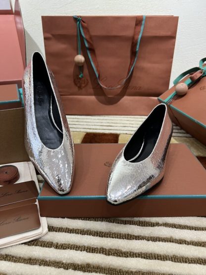 Loro Piana 2024 Rebecca Ballerinas Calfskin Women's Loafer Sliver Highend Quality #3623 - Image 3
