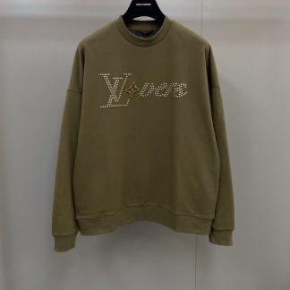 Replica Louis Vuitton Men's Cotton Signature Crewneck Olive 1AFJHB #3607