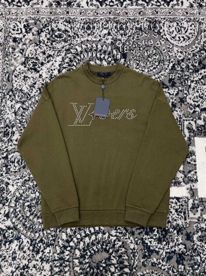  Louis Vuitton Men's Cotton Signature Crewneck Olive 1AFJHB #3607 - Image 6