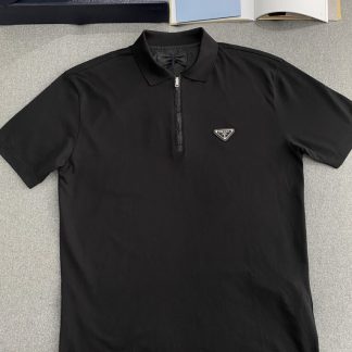 Prada Piqué polo shirt Replica with Re-Nylon details Zipper For Men #3599