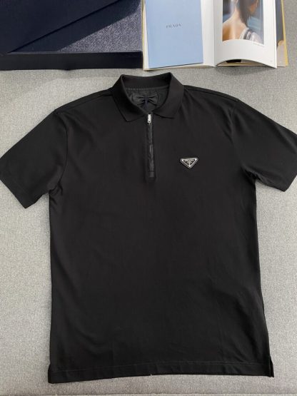 Prada Piqué polo shirt Replica with Re-Nylon details Zipper For Men #3599