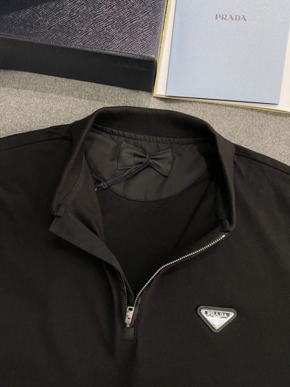 Prada Piqué polo shirt  with Re-Nylon details Zipper For Men #3599 - Image 7