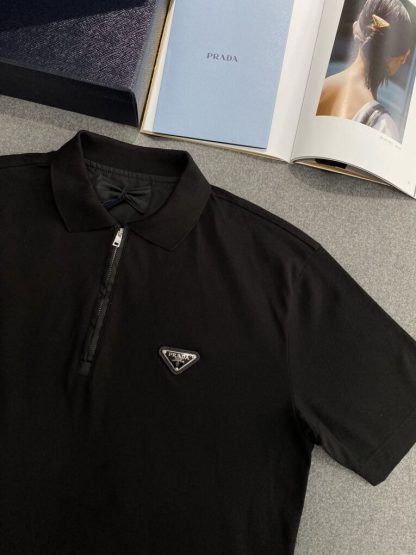 Prada Piqué polo shirt  with Re-Nylon details Zipper For Men #3599 - Image 4