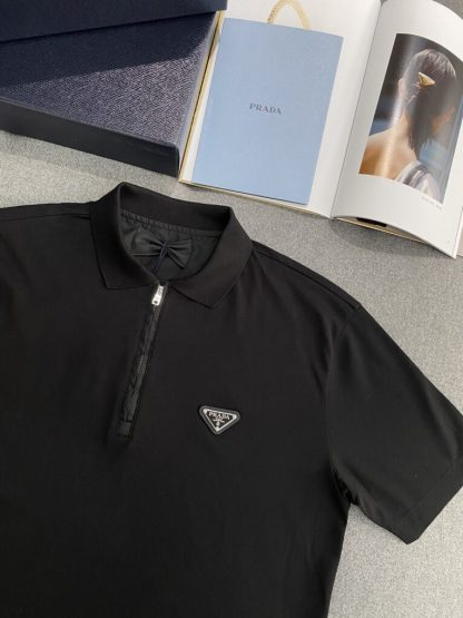 Prada Piqué polo shirt  with Re-Nylon details Zipper For Men #3599 - Image 8