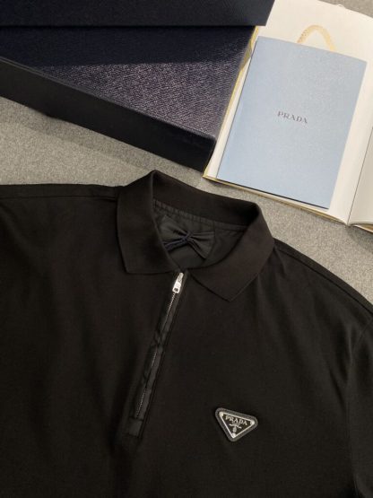 Prada Piqué polo shirt  with Re-Nylon details Zipper For Men #3599 - Image 9