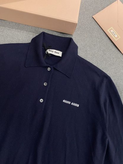  Miu Miu Wool knit polo shirt Navy Blue For Women #3602 - Image 10