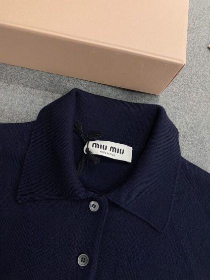  Miu Miu Wool knit polo shirt Navy Blue For Women #3602 - Image 2
