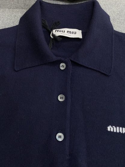  Miu Miu Wool knit polo shirt Navy Blue For Women #3602 - Image 5
