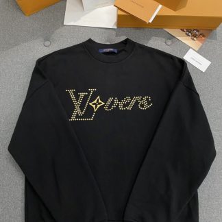 Replica Vip Quality Louis Vuitton Men's Cotton Signature Crewneck Sweatshirt Black 1AFVAQ #3736