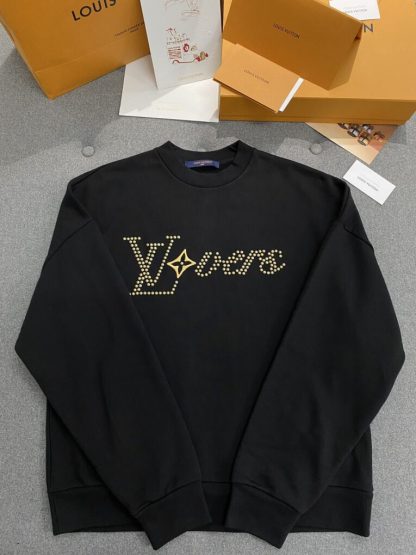 Replica Vip Quality Louis Vuitton Men's Cotton Signature Crewneck Sweatshirt Black 1AFVAQ #3736