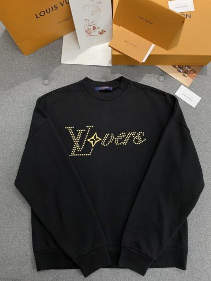  Vip Quality Louis Vuitton Men's Cotton Signature Crewneck Sweatshirt Black 1AFVAQ #3736 - Image 16