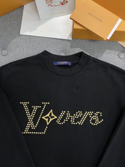  Vip Quality Louis Vuitton Men's Cotton Signature Crewneck Sweatshirt Black 1AFVAQ #3736 - Image 10