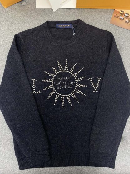 Replica Louis Vuitton Men's Embellished Long-Sleeved Merino Wool Crewneck Sweater #3735