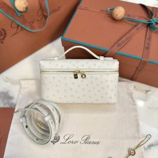 Loro Piana 2024 Extra Bag L27 Replica Ostrich Leather Whisper White Sun Gold #3660