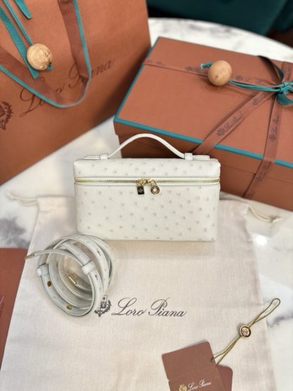 Loro Piana 2024 Extra Bag L27 Replica Ostrich Leather Whisper White Sun Gold #3660