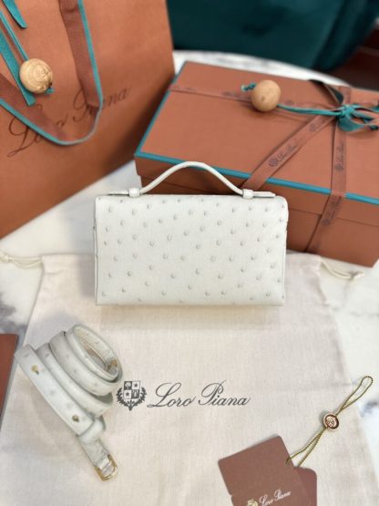 Loro Piana 2024 Extra Bag L27  Ostrich Leather Whisper White Sun Gold #3660 - Image 6