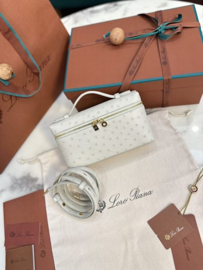 Loro Piana 2024 Extra Bag L27  Ostrich Leather Whisper White Sun Gold #3660 - Image 2