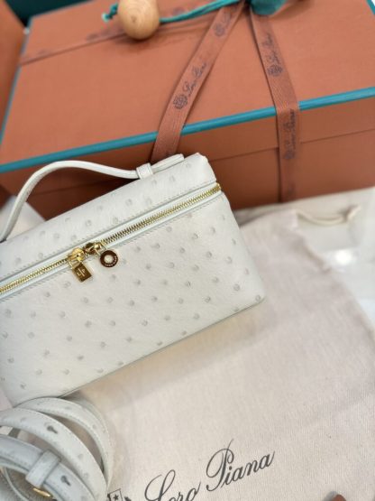 Loro Piana 2024 Extra Bag L27  Ostrich Leather Whisper White Sun Gold #3660 - Image 5