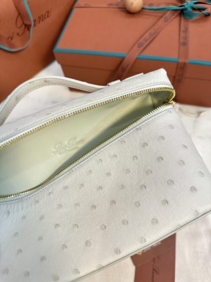 Loro Piana 2024 Extra Bag L27  Ostrich Leather Whisper White Sun Gold #3660 - Image 4