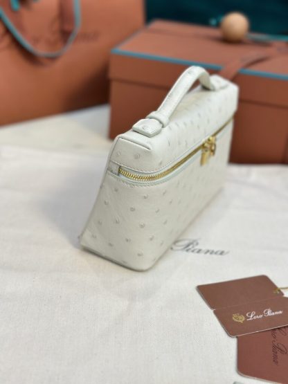 Loro Piana 2024 Extra Bag L27  Ostrich Leather Whisper White Sun Gold #3660 - Image 3