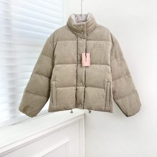 Replica Miu Miu Medium-weight corduroy down jacket Sand Beige #3737