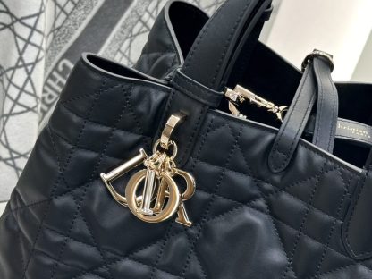  Medium Dior Toujours Bag Black Macrocannage Calfskin #3622 - Image 9