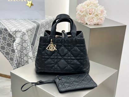 Medium Dior Toujours Bag Black Macrocannage Calfskin #3622 - Image 2