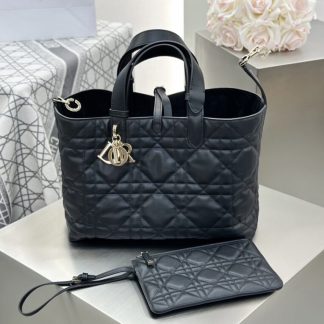 Replica Medium Dior Toujours Bag Black Macrocannage Calfskin #3622