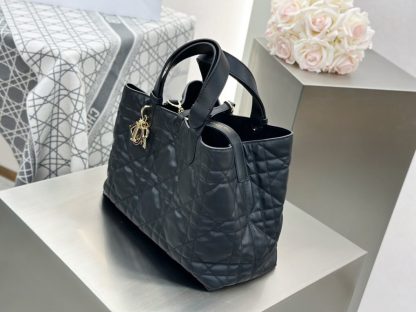  Medium Dior Toujours Bag Black Macrocannage Calfskin #3622 - Image 7