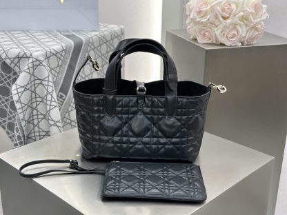  Small Dior Toujours Bag Black Macrocannage Calfskin #3619 - Image 3