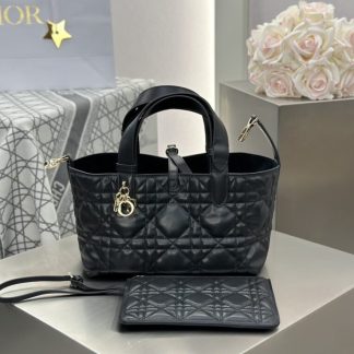 Replica Small Dior Toujours Bag Black Macrocannage Calfskin #3619