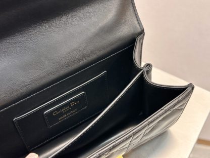  Mini Dior Ange Bag Latte Macrocannage Lambskin Black #3618 - Image 8