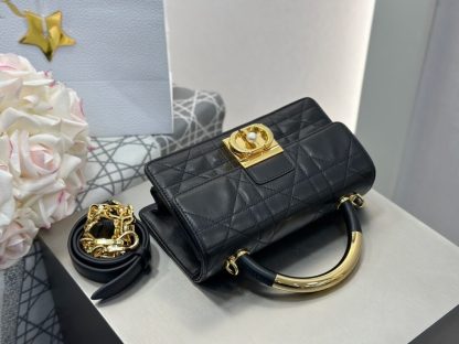  Mini Dior Ange Bag Latte Macrocannage Lambskin Black #3618 - Image 7