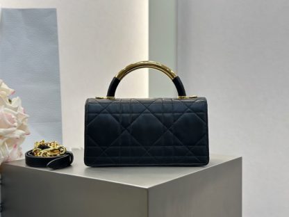  Mini Dior Ange Bag Latte Macrocannage Lambskin Black #3618 - Image 2