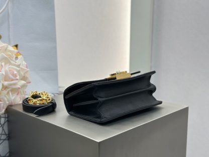  Mini Dior Ange Bag Latte Macrocannage Lambskin Black #3618 - Image 4