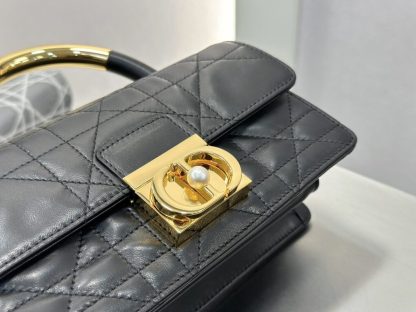  Mini Dior Ange Bag Latte Macrocannage Lambskin Black #3618 - Image 11