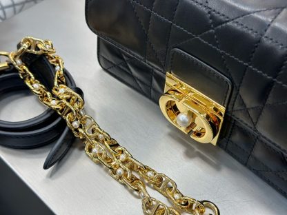  Mini Dior Ange Bag Latte Macrocannage Lambskin Black #3618 - Image 10